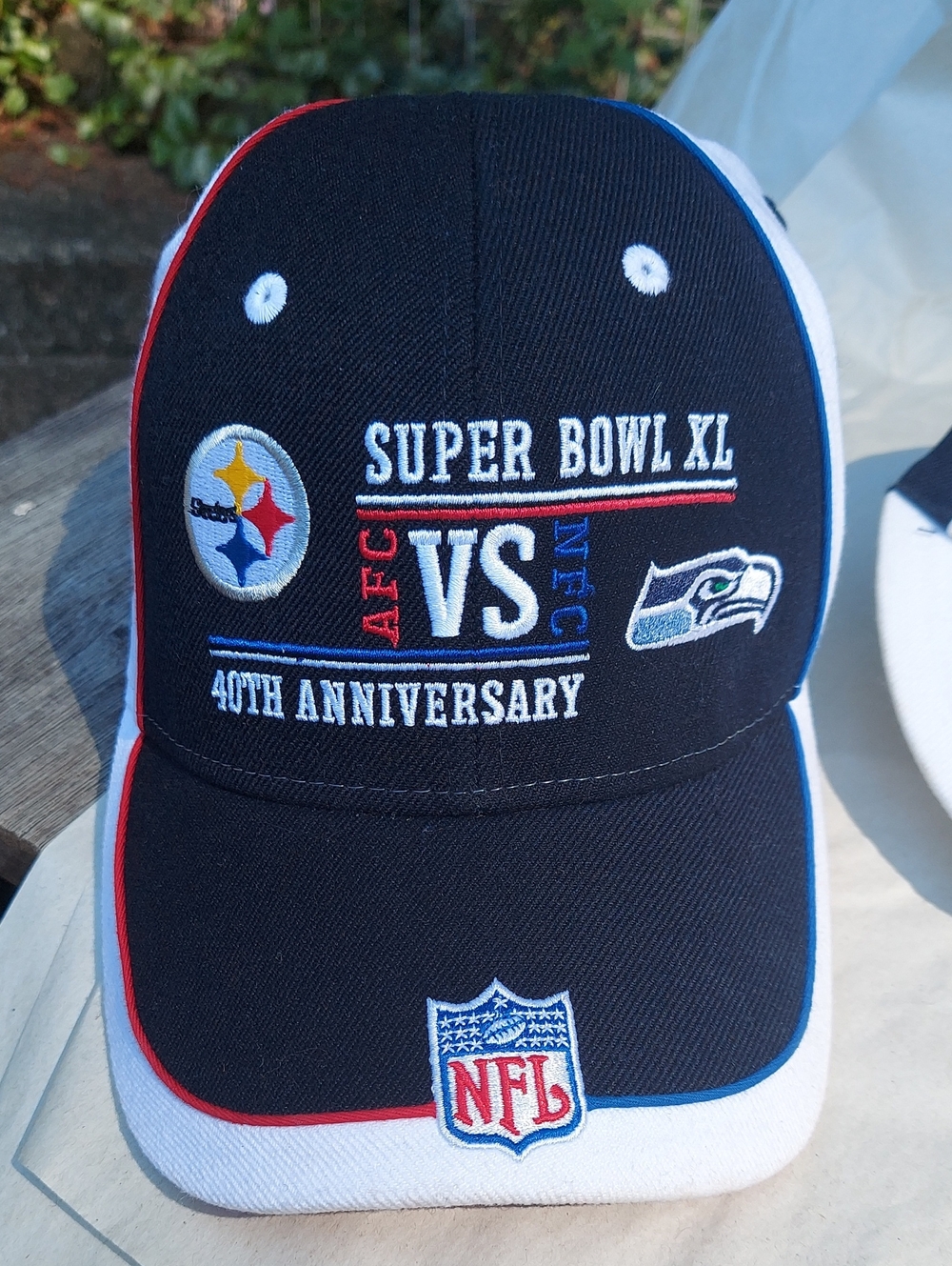 Reebok Navy Blue Super Bowl XL 40th Anniversary Cap with Red & White Trim